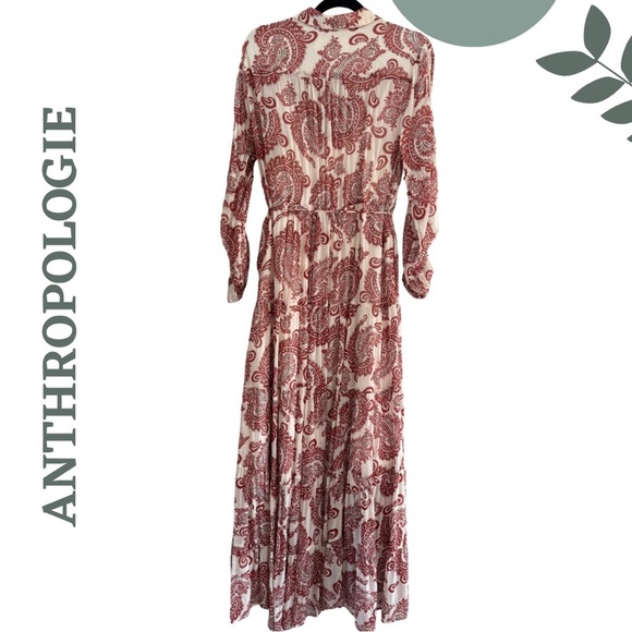 Anthropologie Aleah Allaire Paisley Maxi Dress Ivory Terracotta Paisley Size 1X - Picture 4 of 13